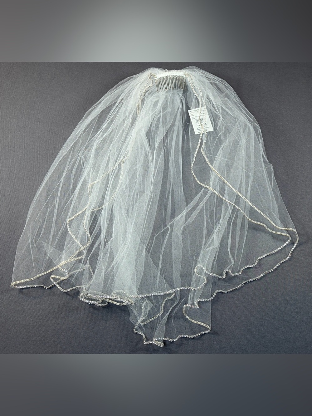 David's Bridal Soft White Two Tier Rhinestone Edge Bridal Veil Comb New USA Made - Picture 4 of 12